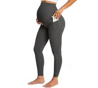 BAYDI Nudi Legging de grossesse pour femme avec poches, opaque, long, taille haute, doux et élastique, gris graphite, S