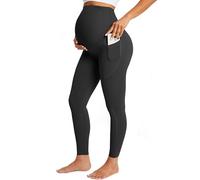 BAYDI Nudi Legging de grossesse pour femme avec poches, opaque, long, taille haute, doux et élastique, Noir , M