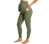 BAYDI Nudi Legging de grossesse pour femme avec poches, opaque, long, taille haute, doux et élastique, Vert et gris., XL