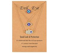 Baydurcan Lot de 3 colliers délicats contre le mauvais œil et Hamsa avec pendentif main bleue turque - Cadeau pour femme, Métal, Zircon