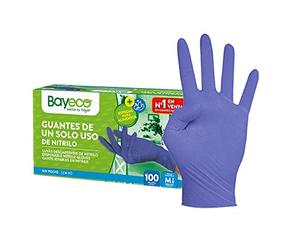 Bayeco Lot de 100 gants à usage unique en nitrile Bleu ambidextre Bord roulé Doigts texturés pour une meilleure prise en main Taille M