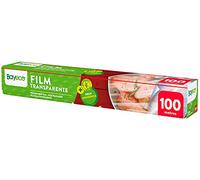 Bayeco - Papier film transparent - Grande adhérence - Étui avec scie de coupe - Convient au contact alimentaire - Couleur transparente - Rouleau de papier film de cuisine de 100 mètres
