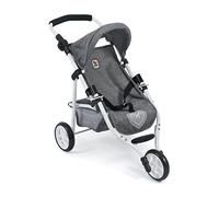 Bayer Chic 2000-61276 - Poussette pour poupée Lola, Poussette de Jogging | Poussette sportive à 3 roues avec grand toit pare-soleil pour poupées jusqu'à 50 cm. Jean gris, maniable et robuste. Superbe