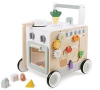 Bayer Chic 2000 - Poussette d'apprentissage en bois avec cuisine de jeu, colorée, aide à l'apprentissage, avec jouet de motricité, marcheur d'activité avec cuisine pour enfants