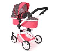 Bayer Chic 2000® Poussette de poupée 2en1 Mika - Butterfly Corail - Pliable - Poignée réglable en Hauteur 47-80 cm - Armature Moderne - Poupées jusqu'à 52 cm - 4-8 Ans