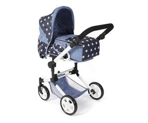 Bayer Chic 2000 Poussette de poupée Jara, Poussette combinée 2 en 1 avec Sac de Transport Amovible, Poussette pour Enfants de 4 à 8 Ans, Petites étoiles Bleu Marine