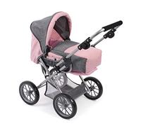 Bayer Chic 2000 Poussette de poupée Leni, poussette combinée 2 en 1 avec sac de transport amovible, gris mélangé, rose, 64 x 37 x 68 cm