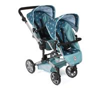 Bayer Chic 2000® Poussette de poupée Linus Duo - Etoiles Turquoise - Poussette Double Pliable - Poignée réglable 50-82 cm - Poupées jusqu'à 50 cm - 4-8 Ans