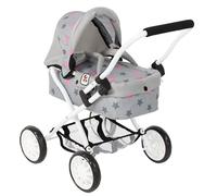Bayer Chic 2000® Poussette de poupée Smarty - Étoiles Grises - Pliable - avec Capote, Sac, Coussin et Couverture - Hauteur de la poignée 56 cm - pour Enfants à partir de 2 Ans