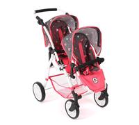 Bayer Chic 2000 - Poussette de poupée Twinny, Poussette jumelle pour Deux poupées, Poussette jumelle pour Enfants de 4 à 8 Ans, Papillon, Corail, 691-47