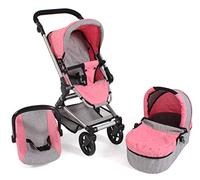 Bayer Chic 2000 Poussette pour poupée Fides, Ensemble 3 en 1 composé d'une nacelle, d'un siège Sport et d'un siège Auto, Gris et Rose chiné