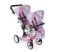 Bayer Chic 2000 - Poussette de poupée Linus Duo, Landau jumeau pour Enfants de 4 à 8 Ans, Fleurs, Rose 690-53