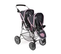 Bayer Chic 2000 - Poussette pour poupée Twinny - Poussette pour Deux poupées - Poussette jumelle pour Enfants de 4 à 8 Ans - Gris mélangé/Bleu Marine