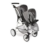 Bayer Chic 2000 - Poussette Twinny pour Deux Poupées - Double pour Enfants de 4 à 8 Ans - Gris Jean - 691-76 - 63 x 43 x 77 cm