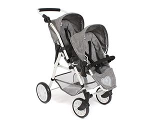 Bayer Chic 2000 - Poussette Twinny pour Deux Poupées - Double pour Enfants de 4 à 8 Ans - Gris Jean - 691-76 - 63 x 43 x 77 cm