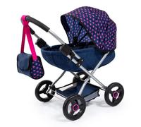 Bayer Design 12754AA Poussette de poupée douillette, pliable, avec sac et couverture, avec de grands pneus, moderne, rose, motif licorne, motif licorne avec des cœurs, bleu