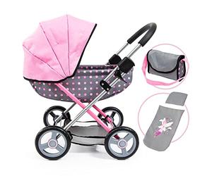 Bayer Design 12766AA Landau pour poupée et poupon Cosy, Poussette de Poupées, pliable, sac à bandoulière, panier de rangement, avec la couverture câline et l'oreiller