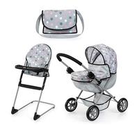 Bayer Design 13707AB Ensemble Poussette pour poupée, Pliable, poignée Douce, Chaise Haute, Sac