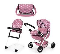Bayer Design 13776AB Ensemble Poussette pour poupée, Pliable, poignée Douce, Chaise Haute, Sac, Nordique Rose