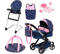 Bayer Design 17016AD Poussette de poupée Xeo, poignée réglable, curseur pivotant, transformable en jogging, sac de couchage, chaise haute, arche de jeu, accessoires pour poupées