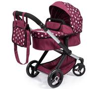 Bayer Design 17023AA Landau pour poupée Xeo, Poussette pour Poupon, réglable en Hauteur, poignée réversible, Convertible, Sac, Bordeaux, Rose