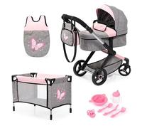 Bayer Design Poussette pour poupée XEO 17033AD – poignée réglable, transformable – rose/gris