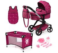 Bayer Design 17067AB Ensemble Poussette pour poupée XEO, poignée réglable, Transformable, Sac de Couchage, lit, Accessoires en Plastique, Bordeaux, Rose
