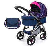 Bayer Design 17554AA Landau de poupée City Max avec Sac, réglable en Hauteur, Roues Avant pivotantes, Transformable en Poussette Canne, Panier intégré