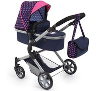 Bayer Design 18154AA Landau pour poupée City Neo avec un sac à bandoulière et un panier, convertible en une poussette, Bleue avec une Licorne et Motif Rose