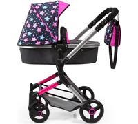 Bayer Design 18406AA Neo Vario Combination Poussette pour poupées avec sac à langer et panier à provisions, transformable en poussette, réglable en hauteur, rose, noir avec fée, 52 cm