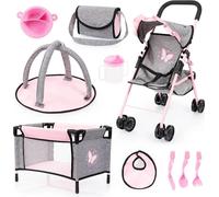 Bayer Design 21533AB Ensemble de poussettes avec lit de voyage, arche de jeu et accessoires, gris, rose