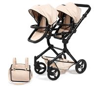 Bayer Design 26275AA Landau Jumeaux pour poupée, Poussette, réglable, Pliable, Panier intégré, Sac, Compatible avec siège Auto EasyGo