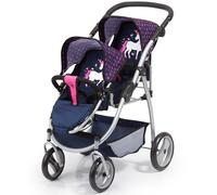 Bayer Design Poussette double 26554AA – moderne, pliable, poignée réglable, bleu rose licorne
