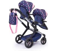 Bayer Design 26716AA Twin Xeo Star Doll Stroller, Twin stroller, sibling stroller, adjustable height, bag, blue, pink, stars