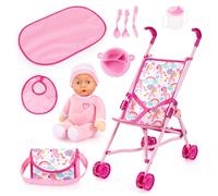 Bayer Design 30585AB Ensemble de Poussette Canne de poupée, Poupon, Sac, Accessoires, Matelas à Langer, Rose