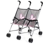 Bayer Design 30733AA Poussette Canne Double pour poupées, Poussette Pliable, Roues Doubles, en métal, pour poupons jusqu'à 46 cm