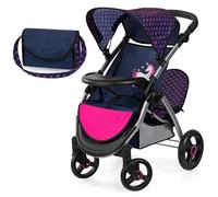Bayer Design 39454AA Landau Jumeaux pour poupée, Poussette Double, réglable, Panier intégré, Sac à bandoulière