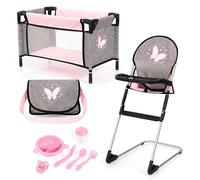 Bayer Design 61733AB Chaise Haute pour poupée, lit Poupon, Sac à bandoulière, Accessoires Plastiques, Coffret de Jeu, pour Les Enfants à partir de 3 Ans