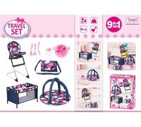 Bayer Design 61769AB Ensemble de berceau de voyage 9-en-1 pour poupées, bleu/rose/étoiles