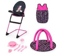 Bayer Design 63280AC Chaise Haute pour poupée, Arche d'éveil, Sac de Couchage pour Poupon et Accessoires, Set de Jeu à partir de 3 Ans