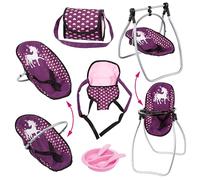 Bayer Design 63637AB Chaise Haute pour Poupon, Porte-bébé pour poupée, Sac, Accessoire, Rose, Prune