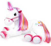 Bayer Design 69536AA Licorne en peluche avec lumière, son, fonction, animal en peluche, doudou, cheveux arc-en-ciel