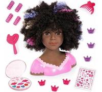 Bayer Design 90088AZ Maquillage et coiffure tête Charlene Super Model, avec maquillage, accessoires de coiffure Boucles brunes avec mèches