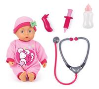 Bayer Design 93378AA Poupée docteur, avec sons de bébé, parlant, biberon, set de jeu avec docteur, jeu de rôle, 33 cm, rose avec motif de souris