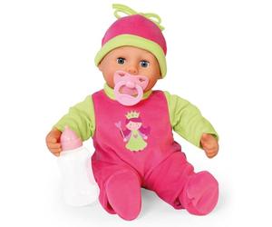 Bayer Design 93806AA Poupée Interactive, Poupon Qui Parle, avec 24 Sons, Corps Souple, Yeux endormis, 38 cm, tétine, biberon