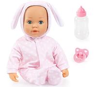 Bayer Design 93822AA Anna Poupée Interactive, Poupon parlante, fermes Les Yeux, biberon, tétine, 38 cm, Soft Pink