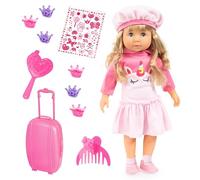 Bayer Design 94635CV Charlene Interactive Poupée parlante à cheveux 90 phrases, 2 poèmes et 8 chansons, 46 cm, avec de nombreux accessoires (français), rose, rose avec licorne
