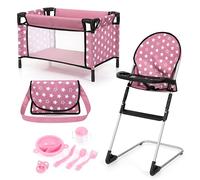 Bayer Design 61776AB Chaise Haute pour poupée, lit Poupon, Sac à bandoulière, Accessoires Plastiques, Coffret de Jeu, pour Les Enfants à partir de 3 Ans