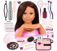 Bayer Design Charlene Magic Nails tête à Coiffure et de Maquillage | mains articulées et différents ongles à enficher, maquillage, accessoires pour les cheveux bruns, autocollants, 27 cm