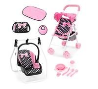 Bayer Design Ensemble Poussette Canne de poupée avec Sac, Berceau | roues doubles, panier intégré, pliable, matelas à langer, gobelet, bavoir, accessoires pour de nombreux jeux de rôle